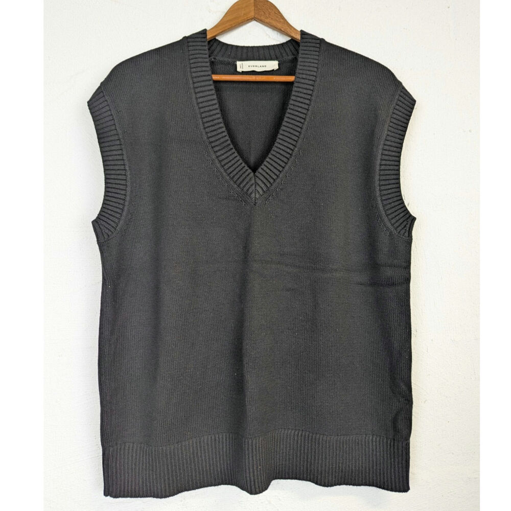 Everlane Sweater Vest Boxy Organic Cotton Black Academia Preppy Womens Large